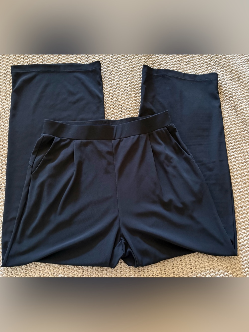 HALARA Wide Leg Pants Black High Waisted Ribbed Knot NEW Size Large